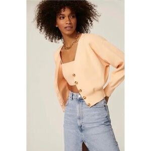 A.L.C. Peters V Neck Cardigan Sweater Buttons Apricot Light Orange Preppy Small